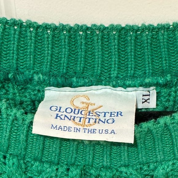 Gloucester Knitting Green Cotton Chunky Cable Knit Sweater - Size XL - Picture 3 of 8
